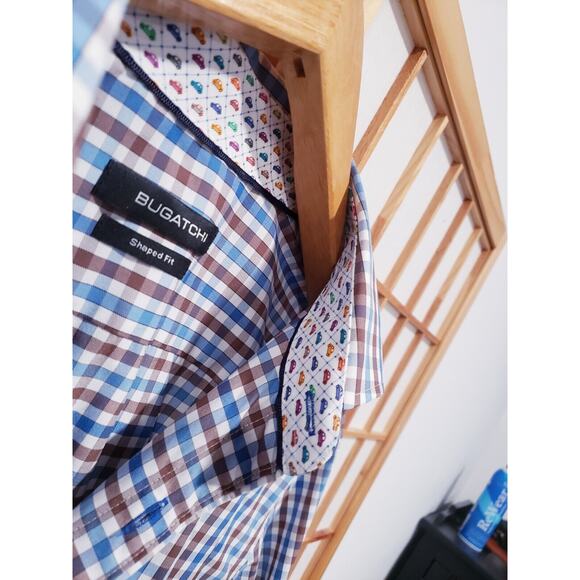 Rare BUGATCHI -Shaped Fit Checkered Cars- Button Up Long Sleeve - Size M - Picture 8 of 11